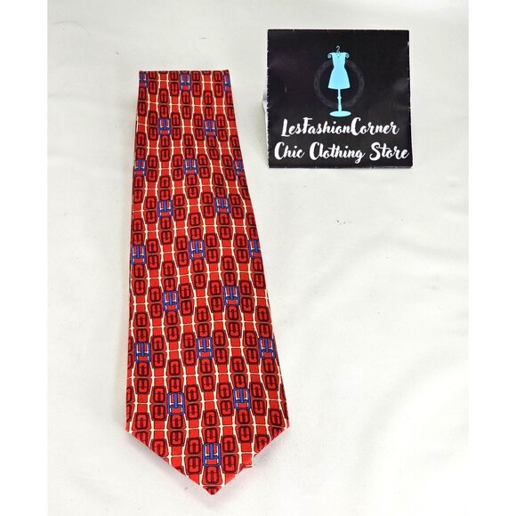 Gucci Men's Red & Blue Print Geometric 100% Silk Tie Made in Italy 247 - Picture 3 of 12